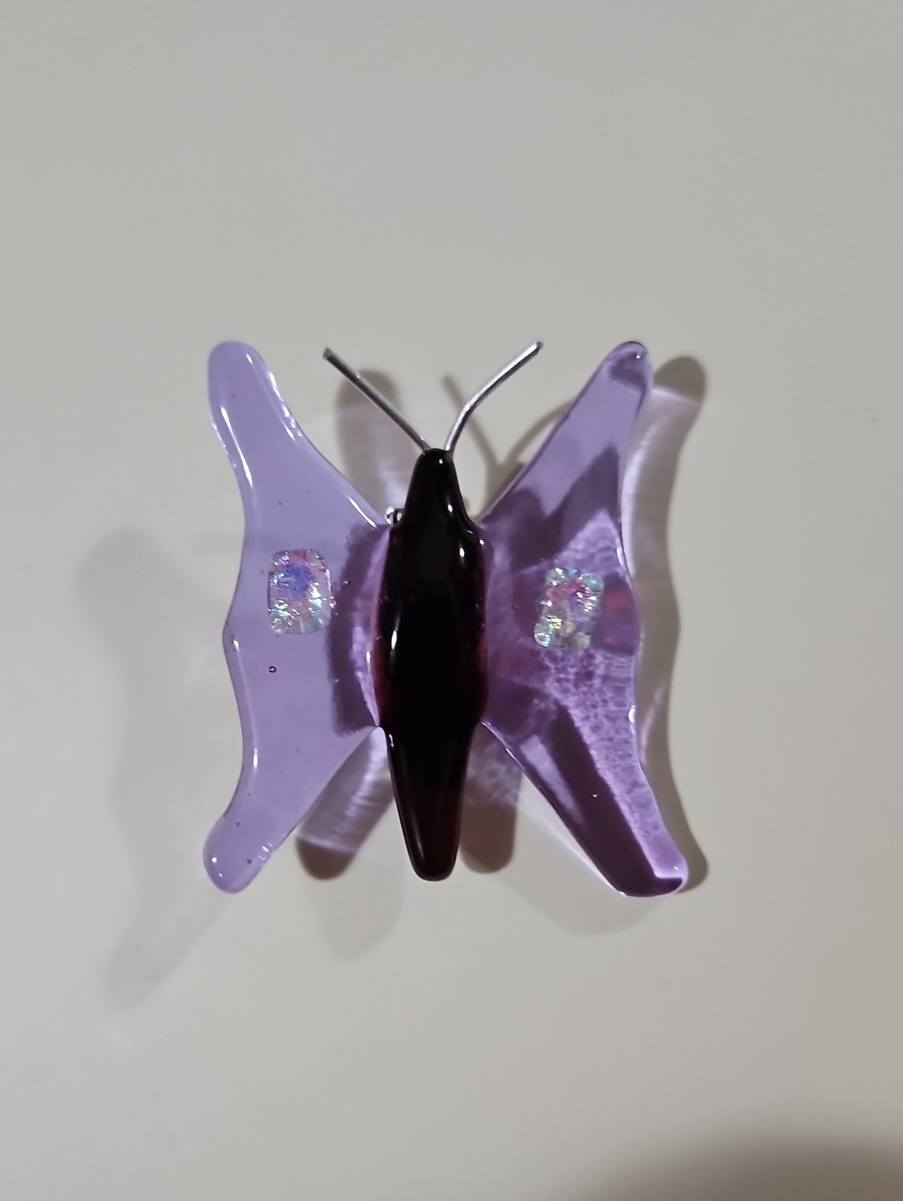 Handmade Purple Art Glass Butterfly Pin Brooch Unsigned EUC